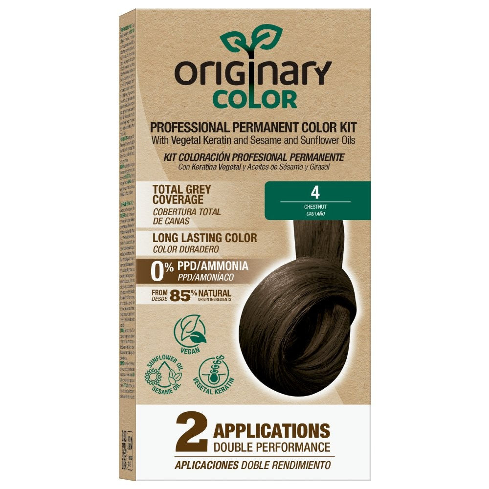 Originary Color - Kit de Coloración Profesional Permanente 4 Castaño