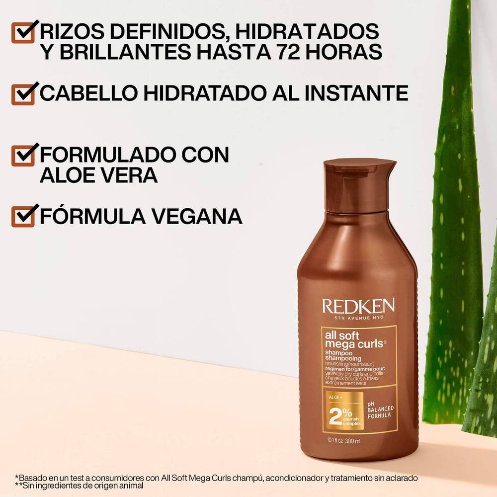 Redken - Champú Hidratante para Rizos y Ondas All Soft Mega Curls 300 ml