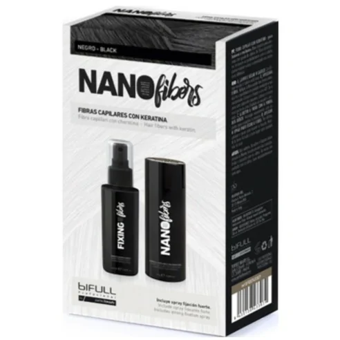 Bifull - Nano Fibras Capilares con Spray de Fijación Fuerte Color Negro 100 ml + 25 g