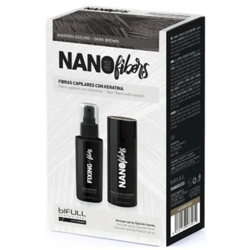 Bifull - Nano Fibras Capilares con Spray de Fijación Fuerte Color Marrón Oscuro 100 ml + 25 g