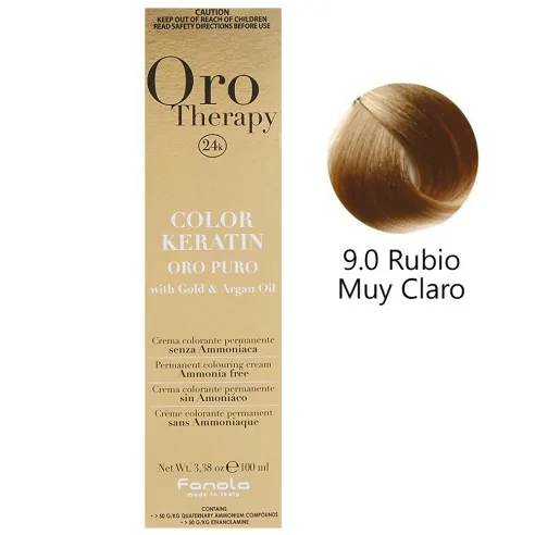 Fanola - Tinte Oro Therapy 24k Color Keratin 9.0 Rubio Muy Claro 100 ml