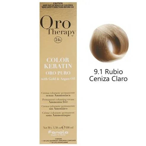 Fanola - Tinte Oro Therapy 24k Color Queratina 9.1 Light Ash Blonde 100 ml