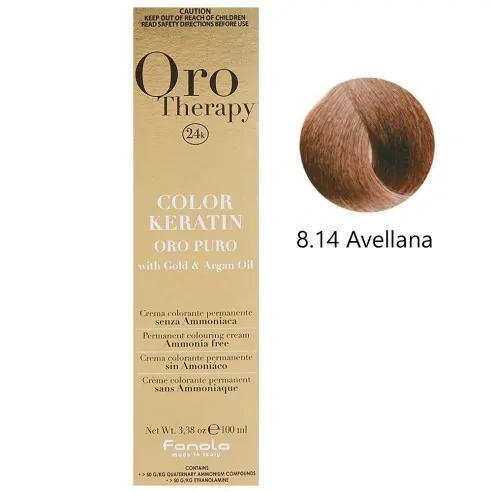 Fanola - Gold Dye Therapy 24k Color Queratina 8,14 Avelã 100 ml