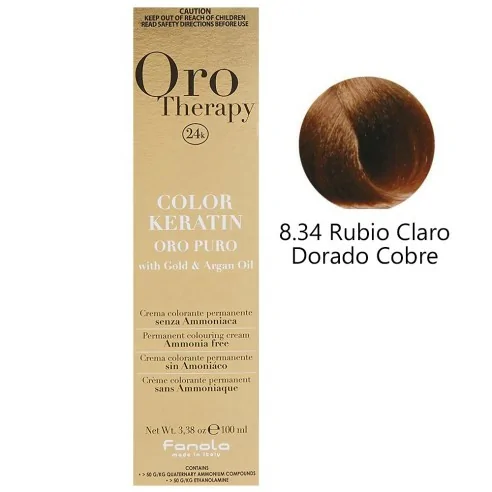 Fanola - Dye Gold Therapy 24k Color Queratina 8.34 Cobre Dourado Loiro Claro 100 ml