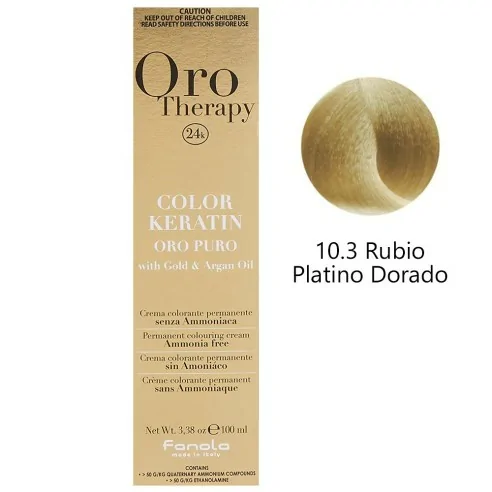 Fanola - Tinte Oro Therapy 24k Color Keratin 10.3 Rubio Platino Dorado 100 ml