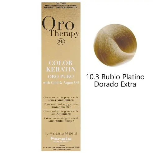 Fanola - Dye Gold Therapy 24k Color Queratina 10.3 Loira Platina Ouro Extra 100 ml