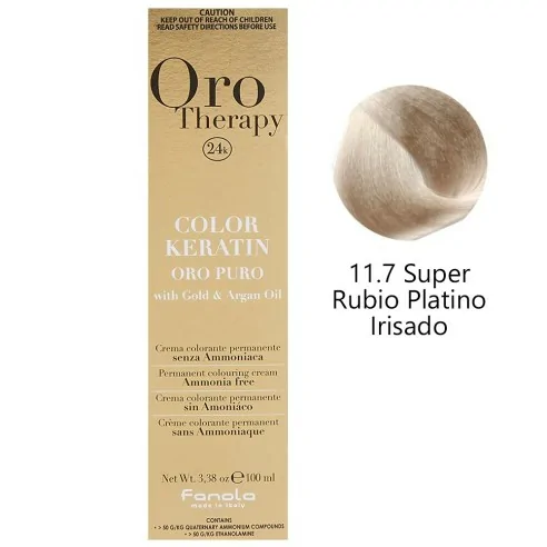 Fanola - Tinte Oro Therapy 24k Color Keratin 11.7 Rubio Claro Platino Irisado 100 ml