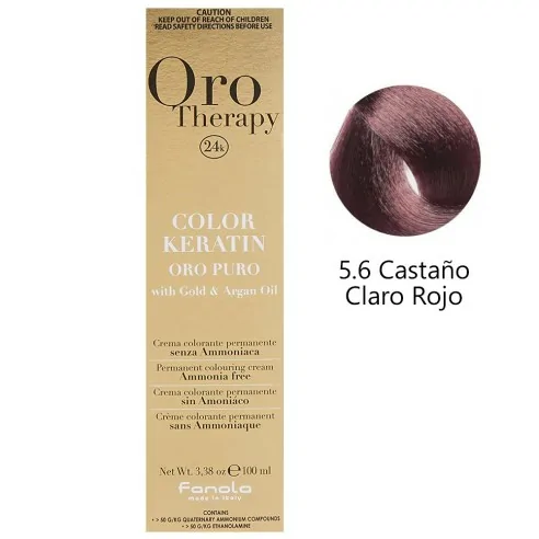 Fanola - Tinte Oro Therapy 24k Color Keratin 5.6 Castaño Claro Rojo 100 ml