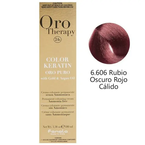 Fanola - Dye Gold Therapy 24k Color Queratina 6.606 Loira Escura Vermelho Quente 100 ml