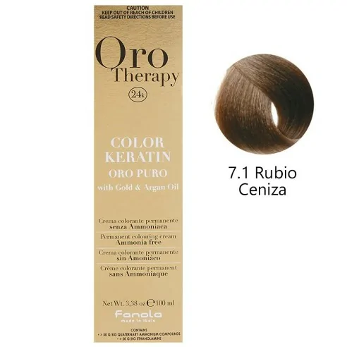 Fanola - Tinte Oro Therapy 24k Color Keratin 7.1 Rubio Ceniza 100 ml