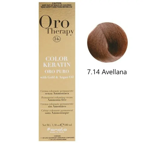 Fanola - Tinte Oro Therapy 24k Color Queratina 7,14 Avelã 100 ml