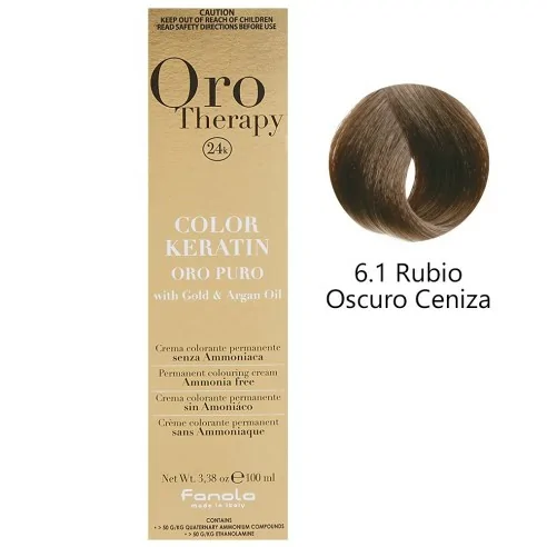 Fanola - Tinte Oro Therapy 24k Color Keratin 6.1 Rubio Oscuro Ceniza 100 ml