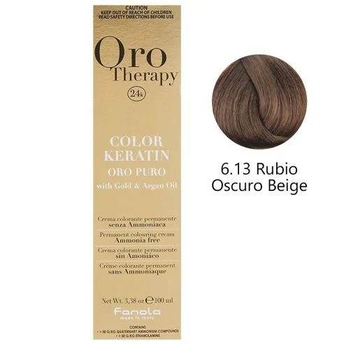 Fanola - Dye Oro Therapy 24k Color Queratina 6.13 Bege Loiro Escuro 100 ml