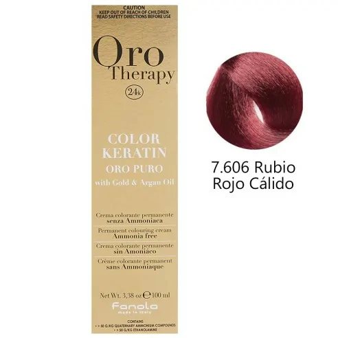 Fanola - Tinte Oro Therapy 24k Color Keratin 7.606 Rubio Rojo Cálido 100 ml