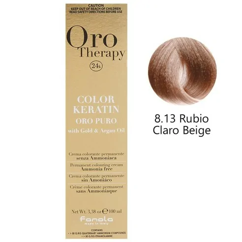 Fanola - Tinte Oro Therapy 24k Color Keratin 8.13 Rubio Claro Beige 100 ml