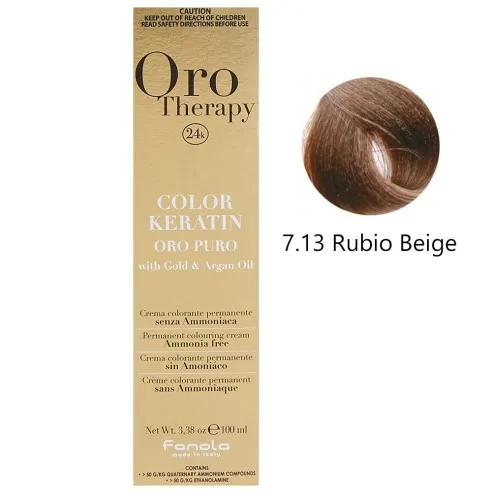 Fanola - Dye Oro Therapie 24k Farbe Keratin 7.13 Blonde Beige 100 ml