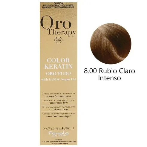 Fanola - Tinte Oro Therapy 24k Cheratina Colore 8,00 Biondo Luce Intenso 100 ml
