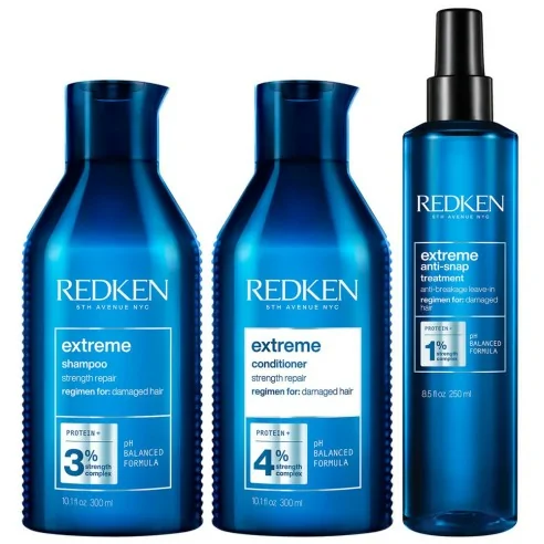 Redken - Pack Fortificante Extreme Champú 300 ml + Acondicionador 300 ml + Anti-Snap 250 ml