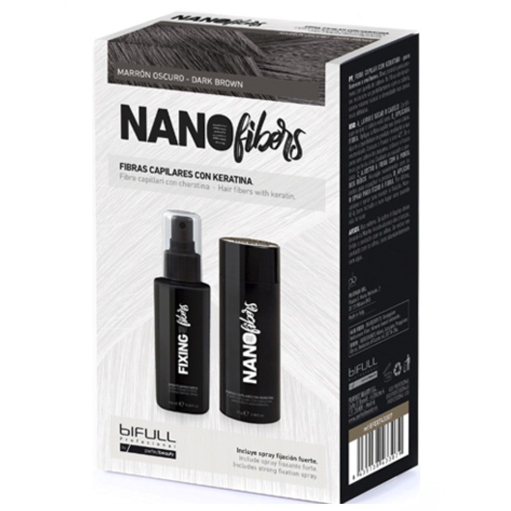 Bifull - Nano Fibras Capilares con Spray de Fijación Fuerte Color Marrón Oscuro 100 ml + 25 g - BFEXT43305