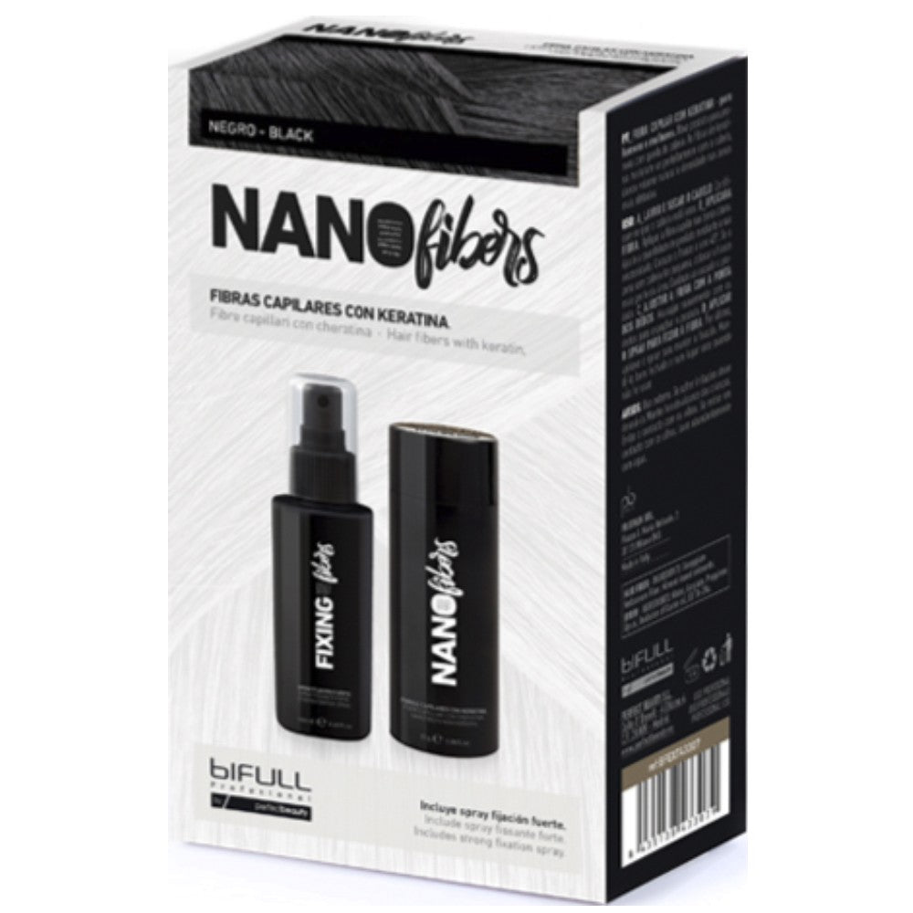 Bifull - Nano Fibras Capilares con Spray de Fijación Fuerte Color Negro 100 ml + 25 g - BFEXT43304