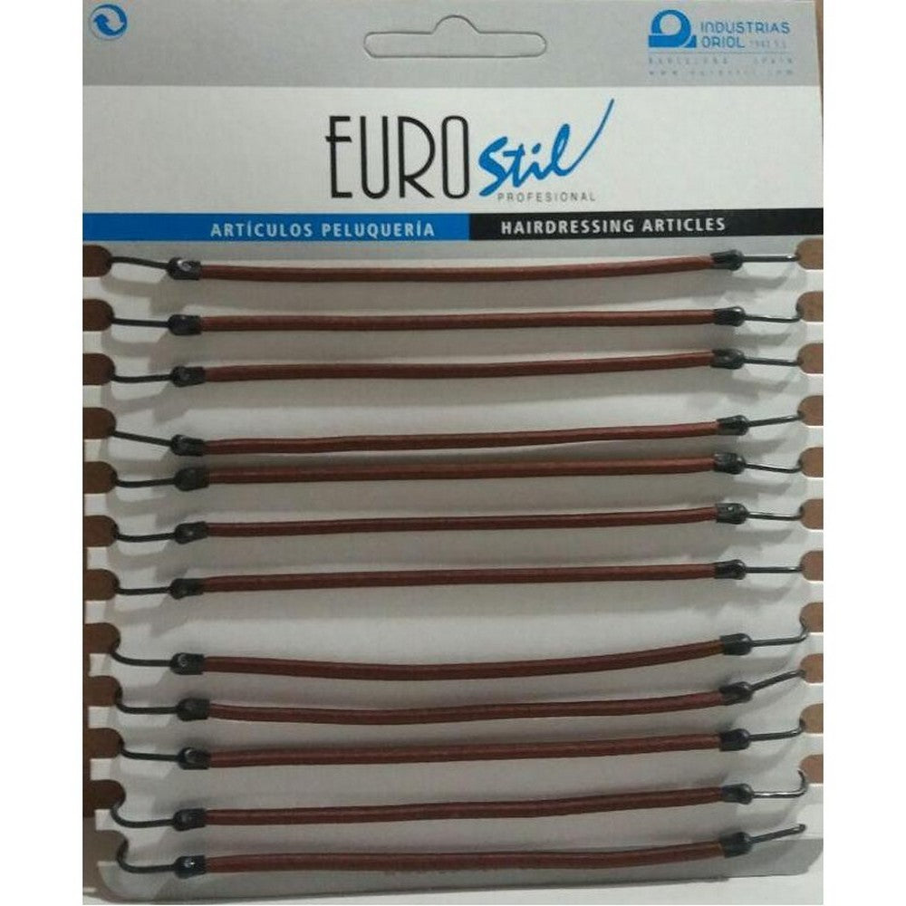 Eurostil - 00637 - Cartón 12 Gomas con Gancho Marrón